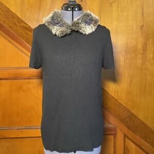 KB collections - Detachable Fur Line Collar Black Top - Size XL - Dark Academia